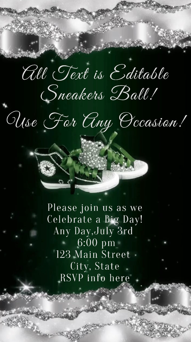Green Sneaker Ball Invitation, Sneaker Ball Invitation