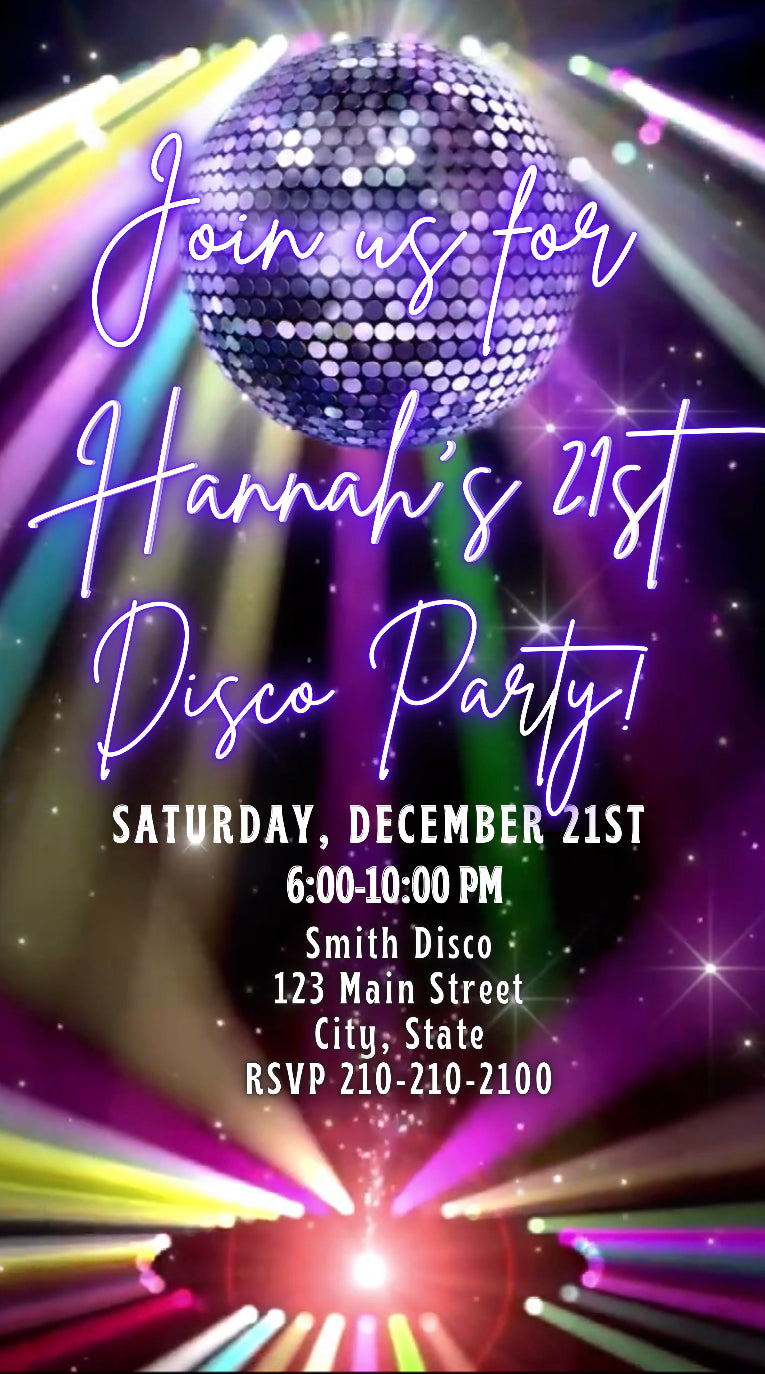 Disco Video Invitation, Disco Birthday Invitation, 70s Birthday Invitation, Disco Ball Invite