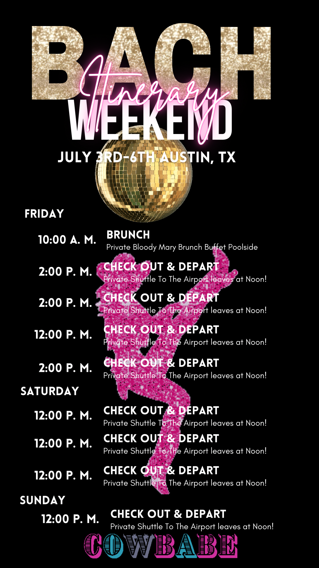 Disco Cowgirl Weekend Itinerary Template