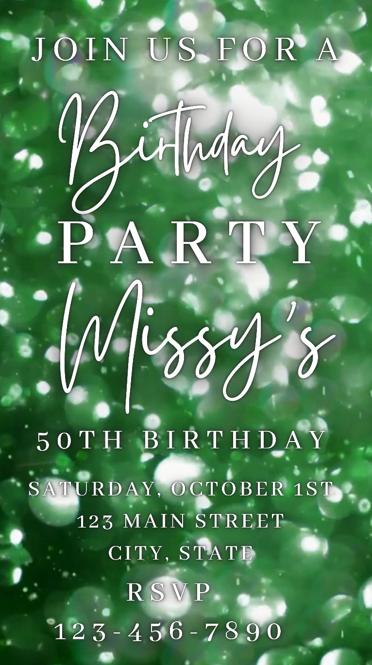 Green Sparkle Baubles Video Invitation, Any Occasion