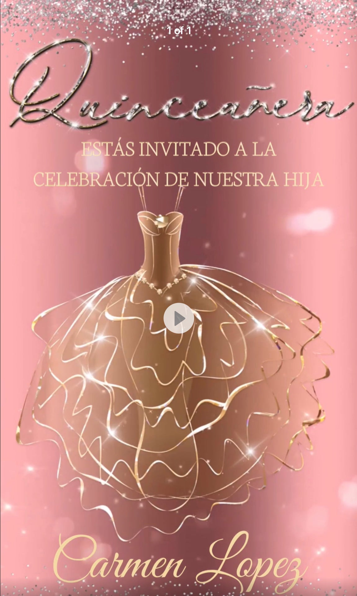Quinceanera Video Invitation, Rose Gold and Diamonds, Glitter Invitation, Mis Quince Anos, 15th Birthda