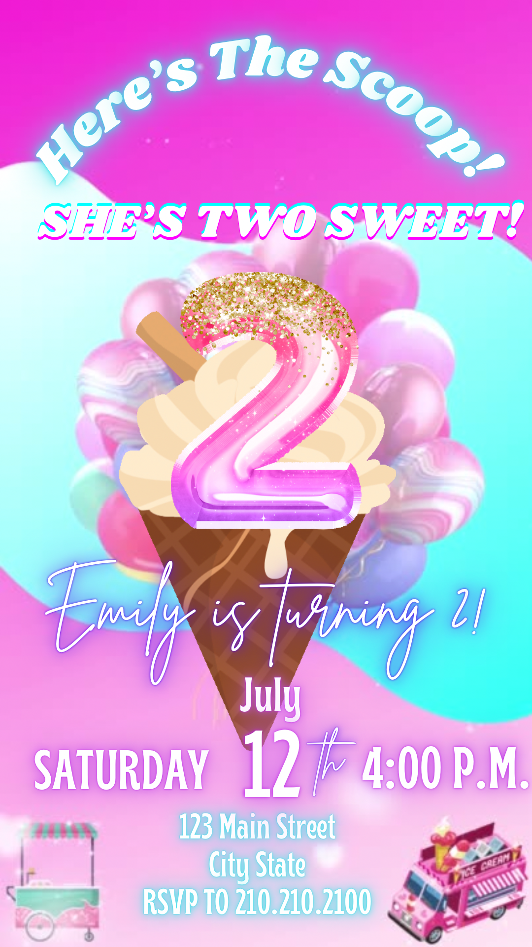 2nd Birthday Ice Cream Video Invitation, Here’s the Scoop Invite