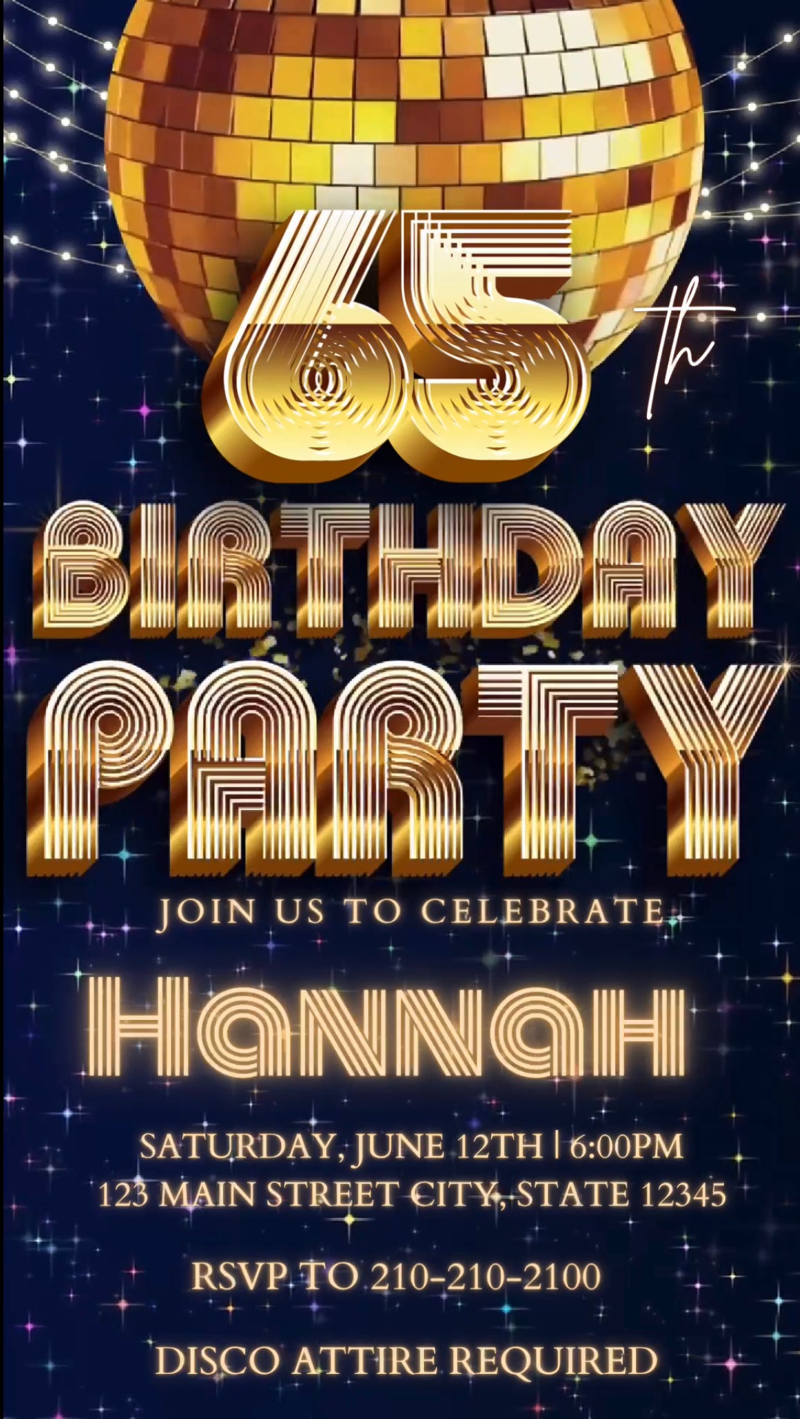 65th Birthday Disco Video Invitation, Disco Ball Invite