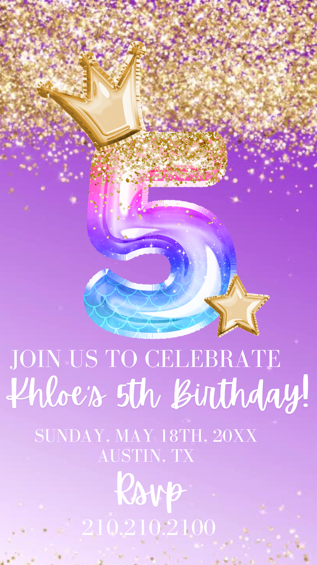 5th Birthday Purple Princess Video Invitation