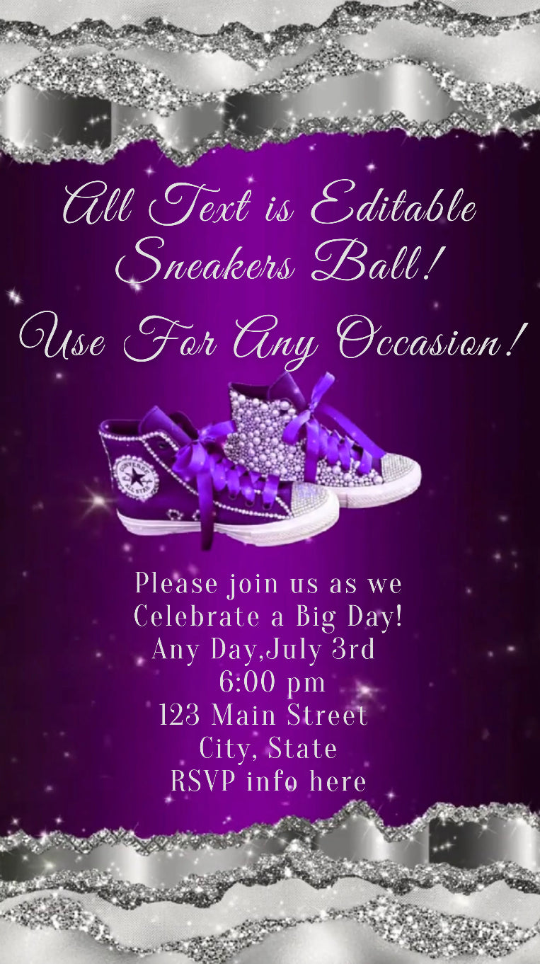 Purple Sneaker Ball Invitation, Sneaker Ball Invitation