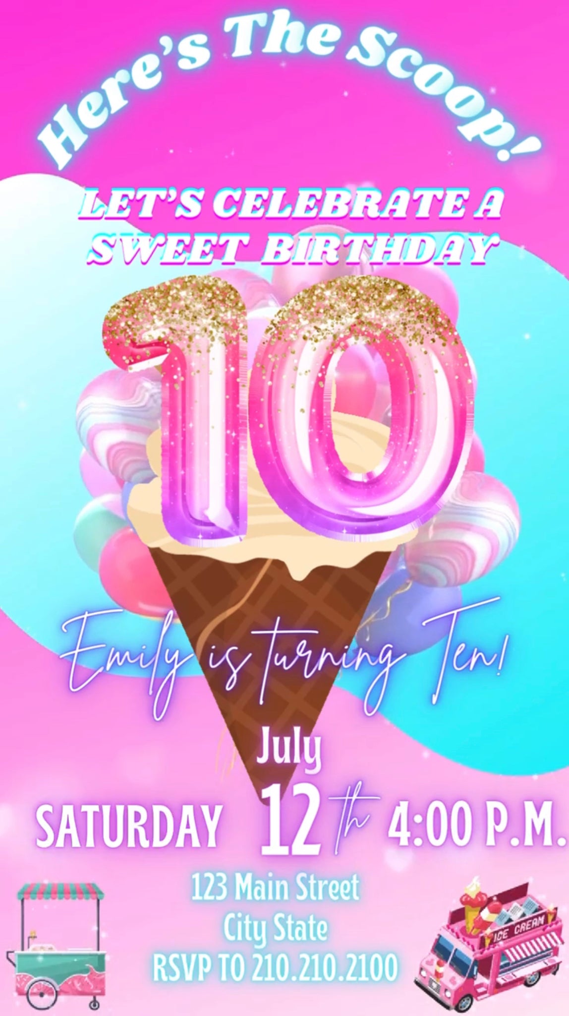 10th Birthday Ice Cream Video Invitation, Here’s the Scoop Invite